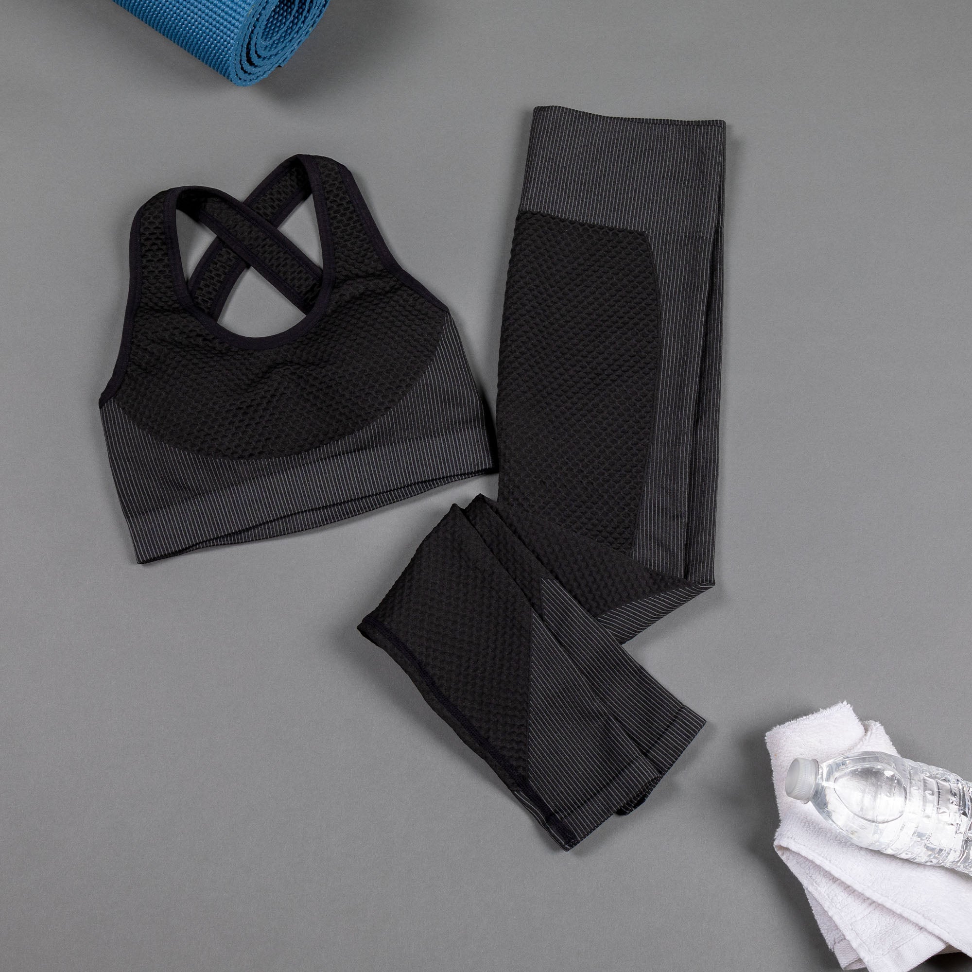 Textured Leggings and Sports Bra Activewear Set Women Workout