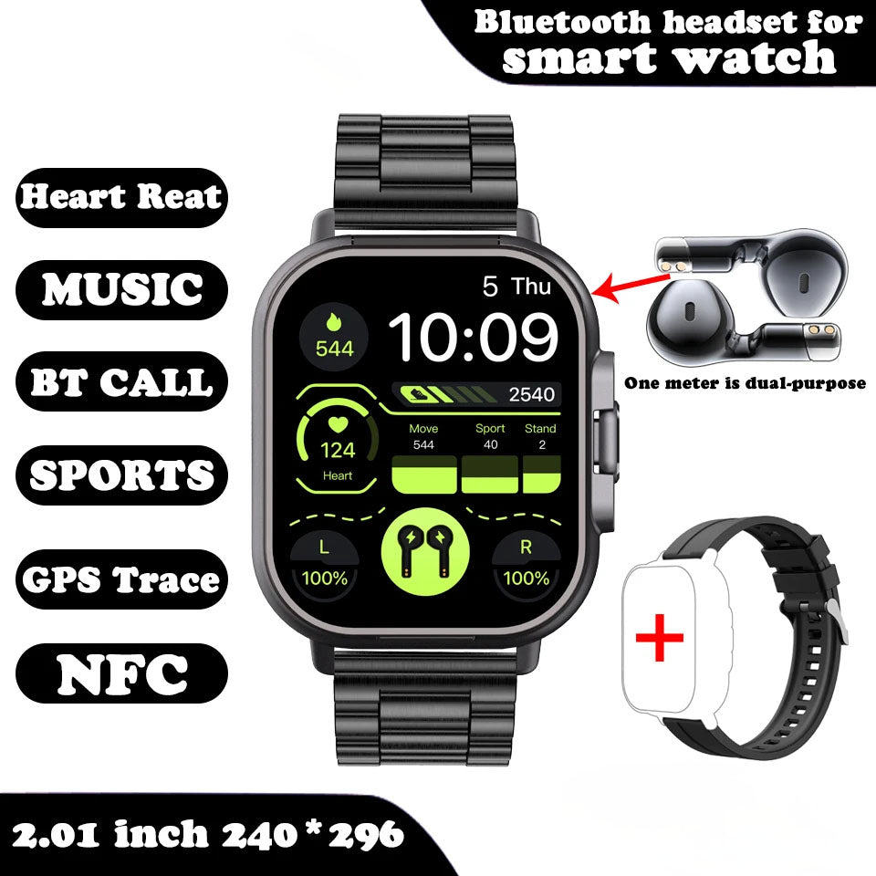 Smartwatch with Earbuds 2 in 1 Fitness Calling Music Device