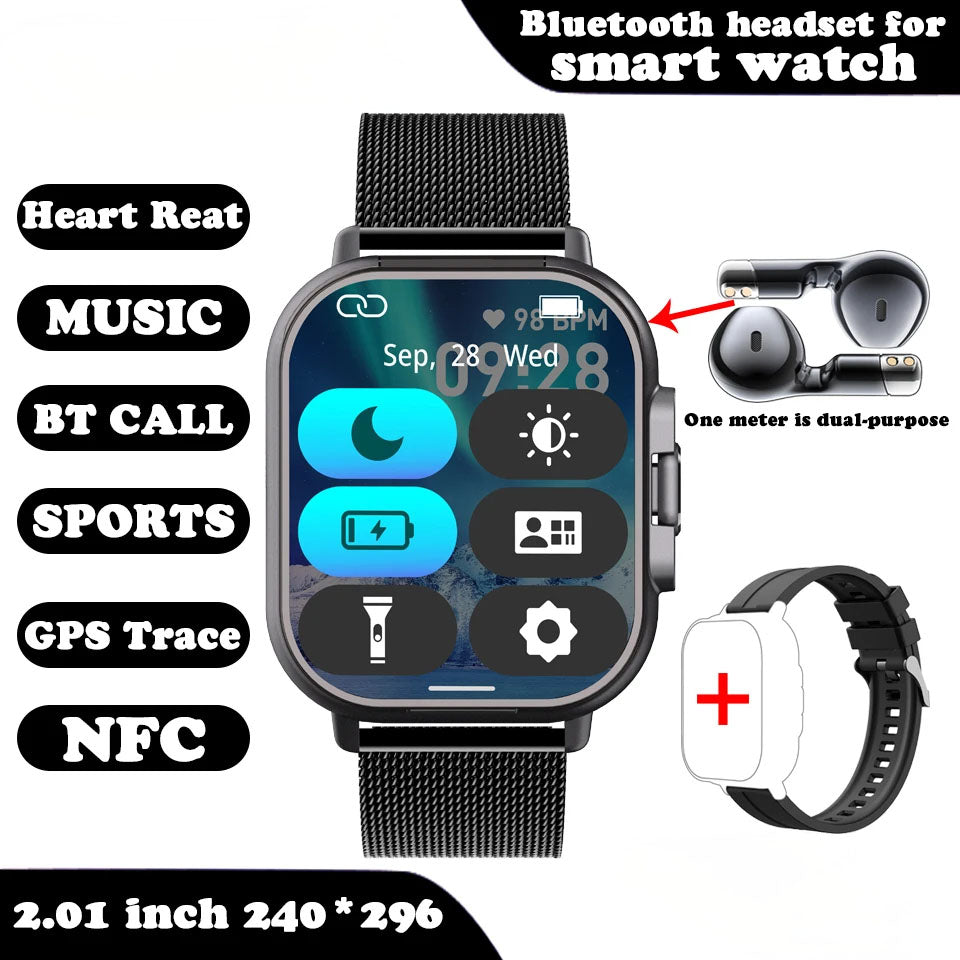 Smartwatch with Earbuds 2 in 1 Fitness Calling Music Device
