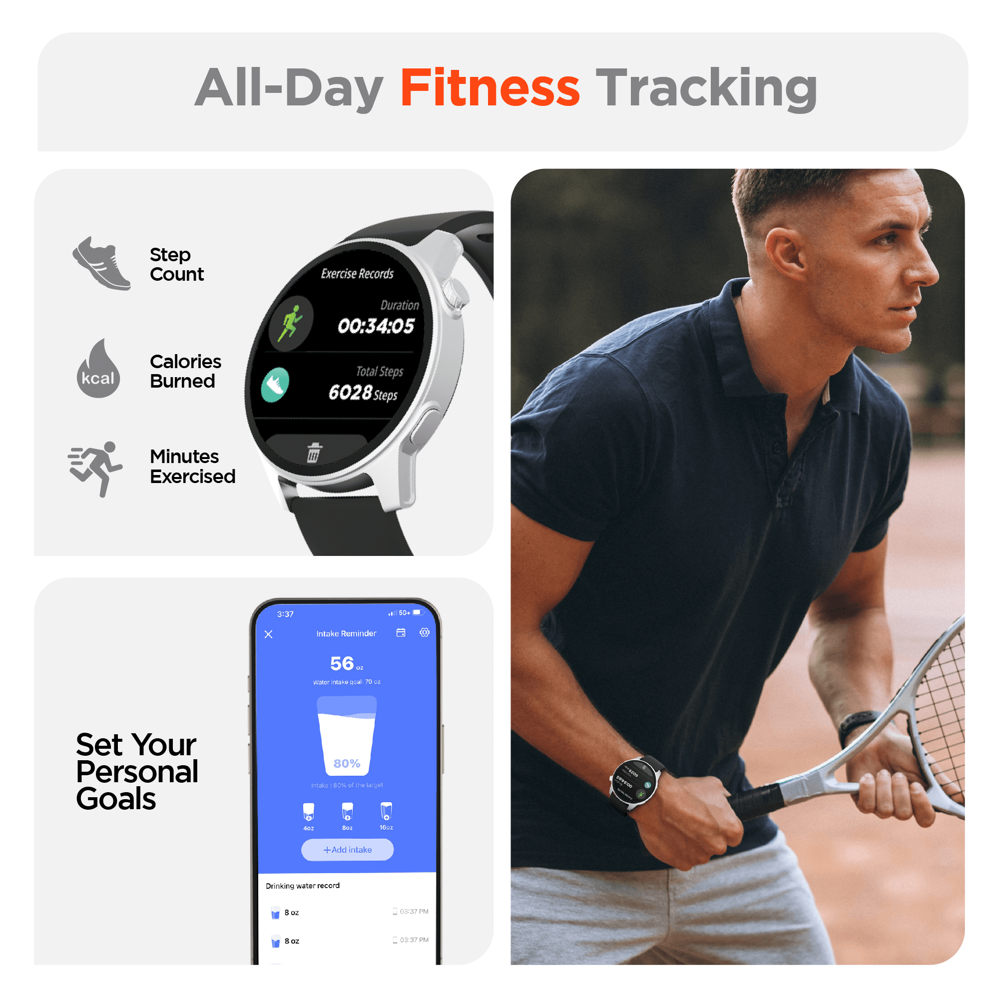 HyperGear SmartWatch Fitness Tracker Heart Rate Sleep Monitor Activity