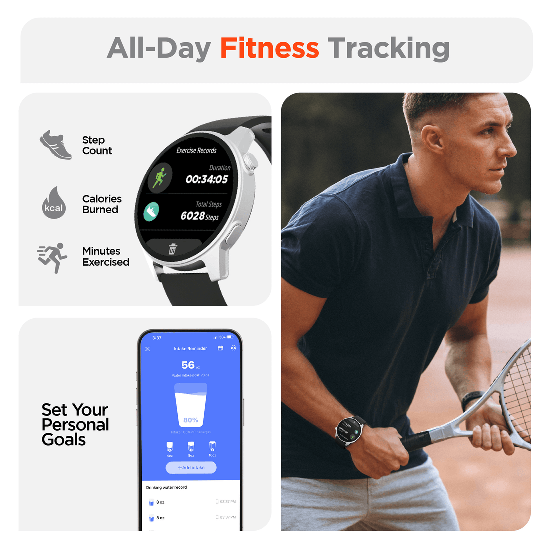 HyperGear SmartWatch Fitness Tracker Heart Rate Sleep Monitor Activity