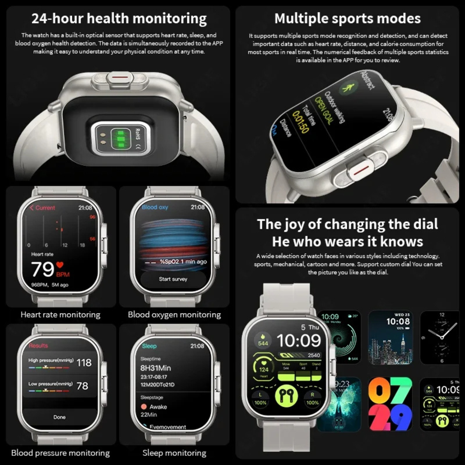 Smartwatch with Earbuds 2 in 1 Fitness Calling Music Device