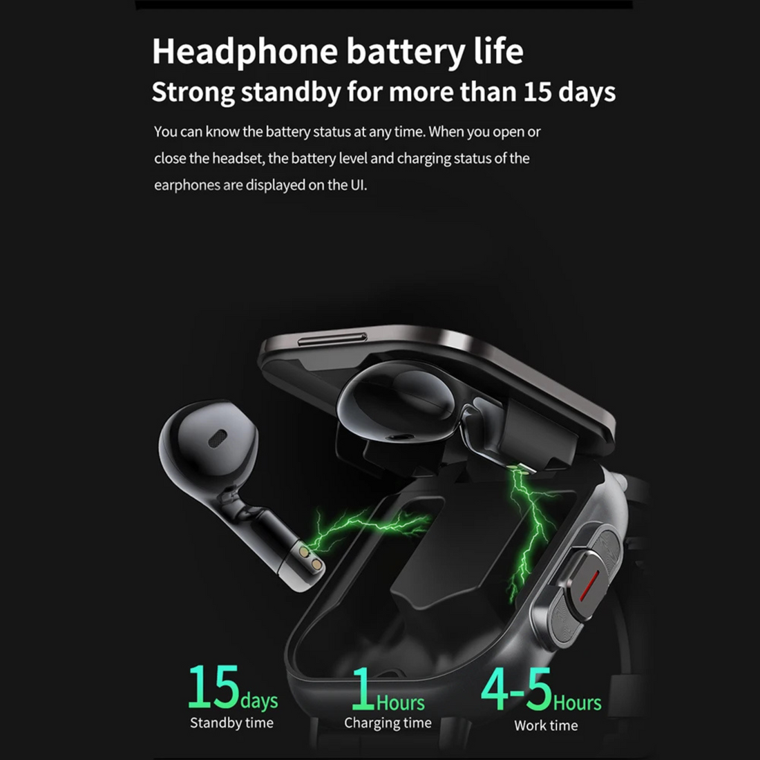Smartwatch with Earbuds 2 in 1 Fitness Calling Music Device