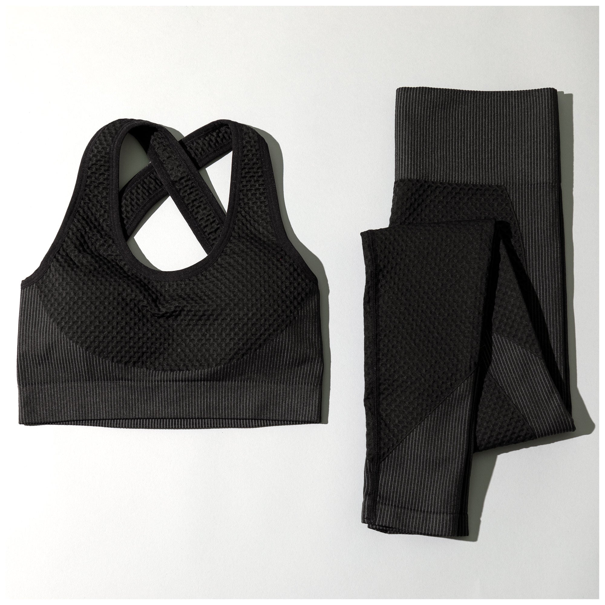 Textured Leggings and Sports Bra Activewear Set Women Workout