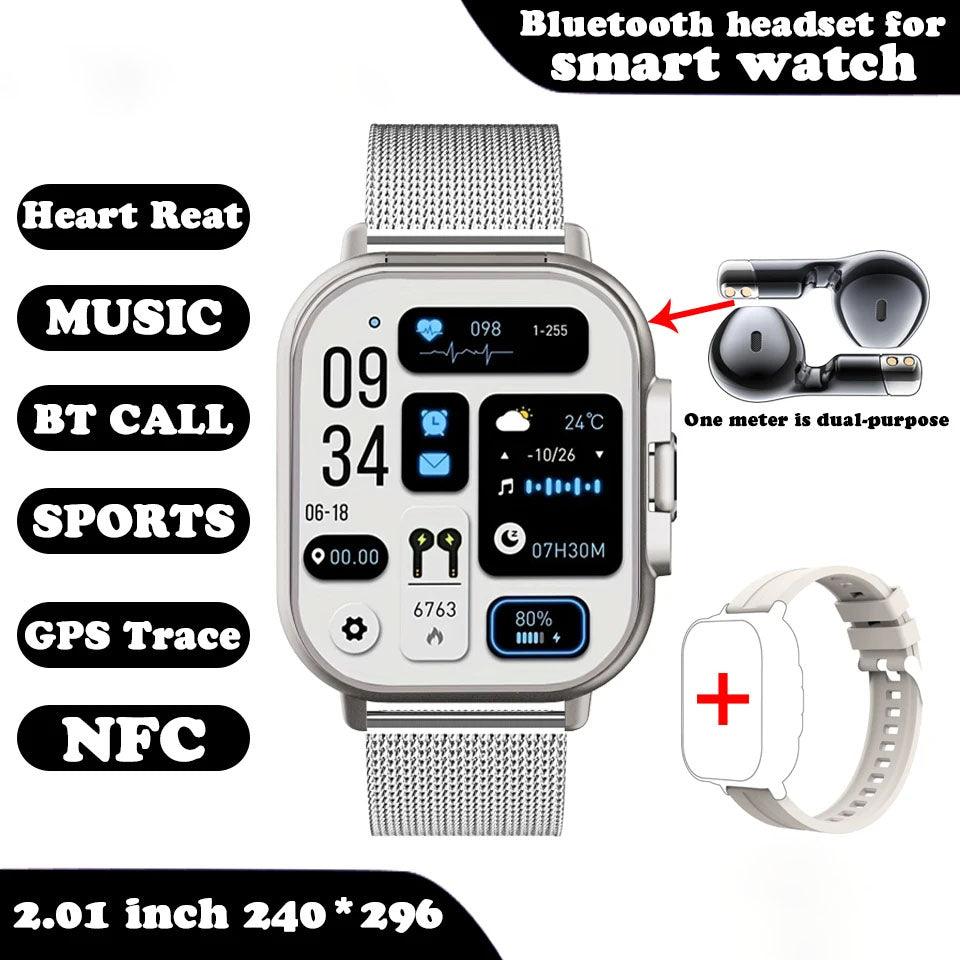 Smartwatch with Earbuds 2 in 1 Fitness Calling Music Device
