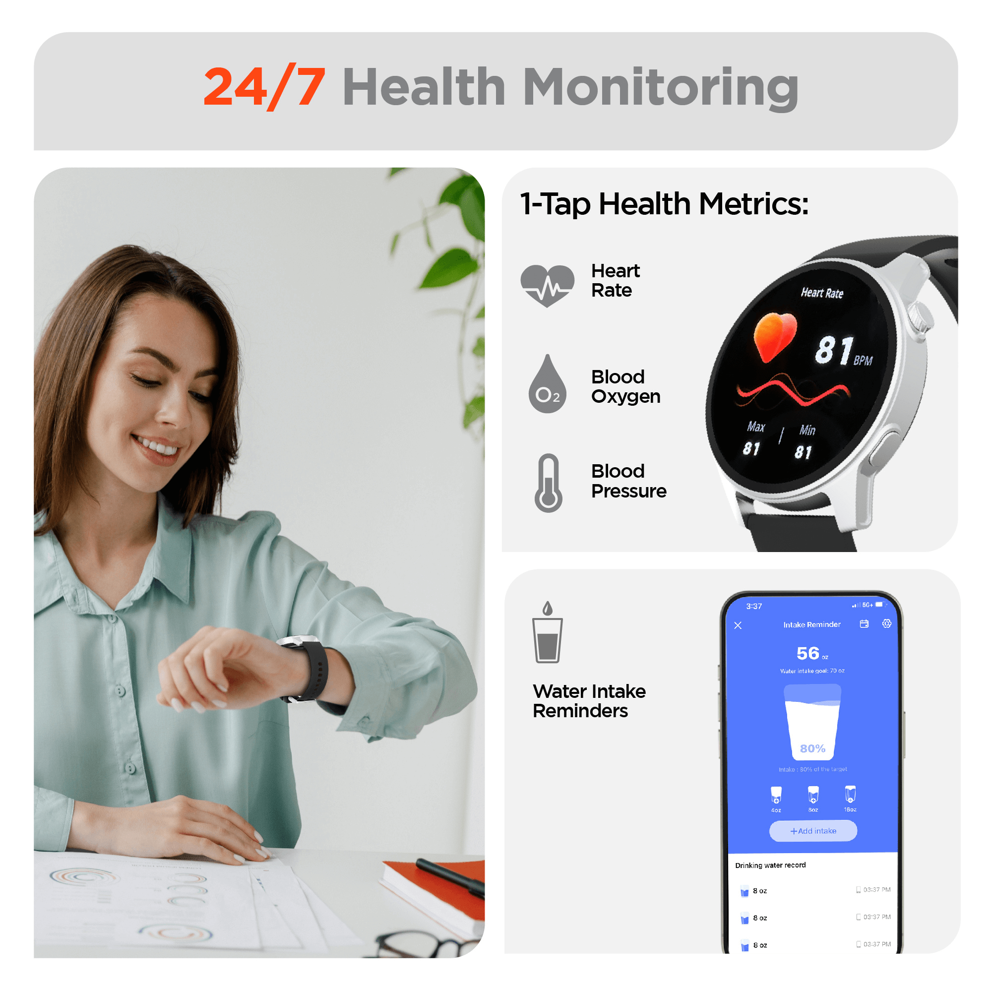HyperGear SmartWatch Fitness Tracker Heart Rate Sleep Monitor Activity