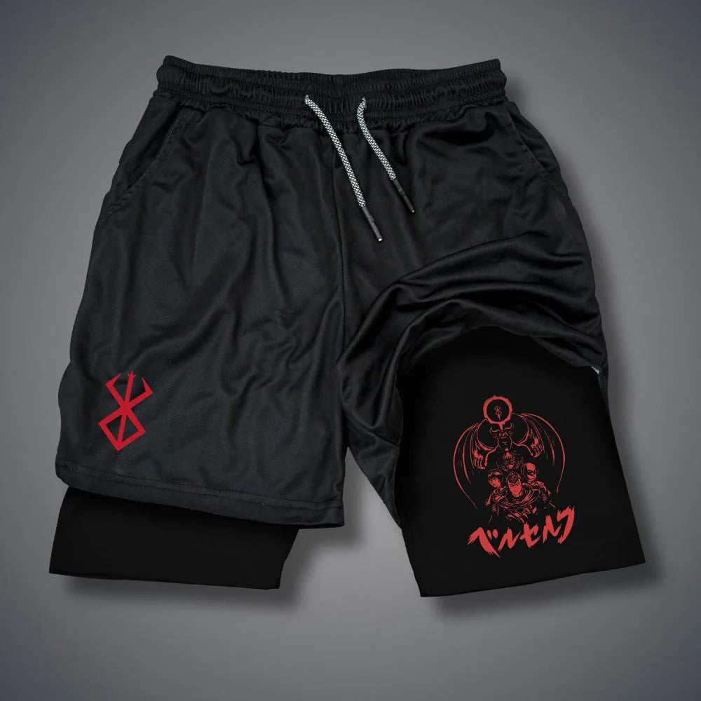 2 in 1 Men Compression Shorts Gym Running Phone Pocket Shorts