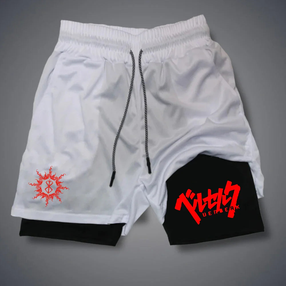 2 in 1 Men Compression Shorts Gym Running Phone Pocket Shorts