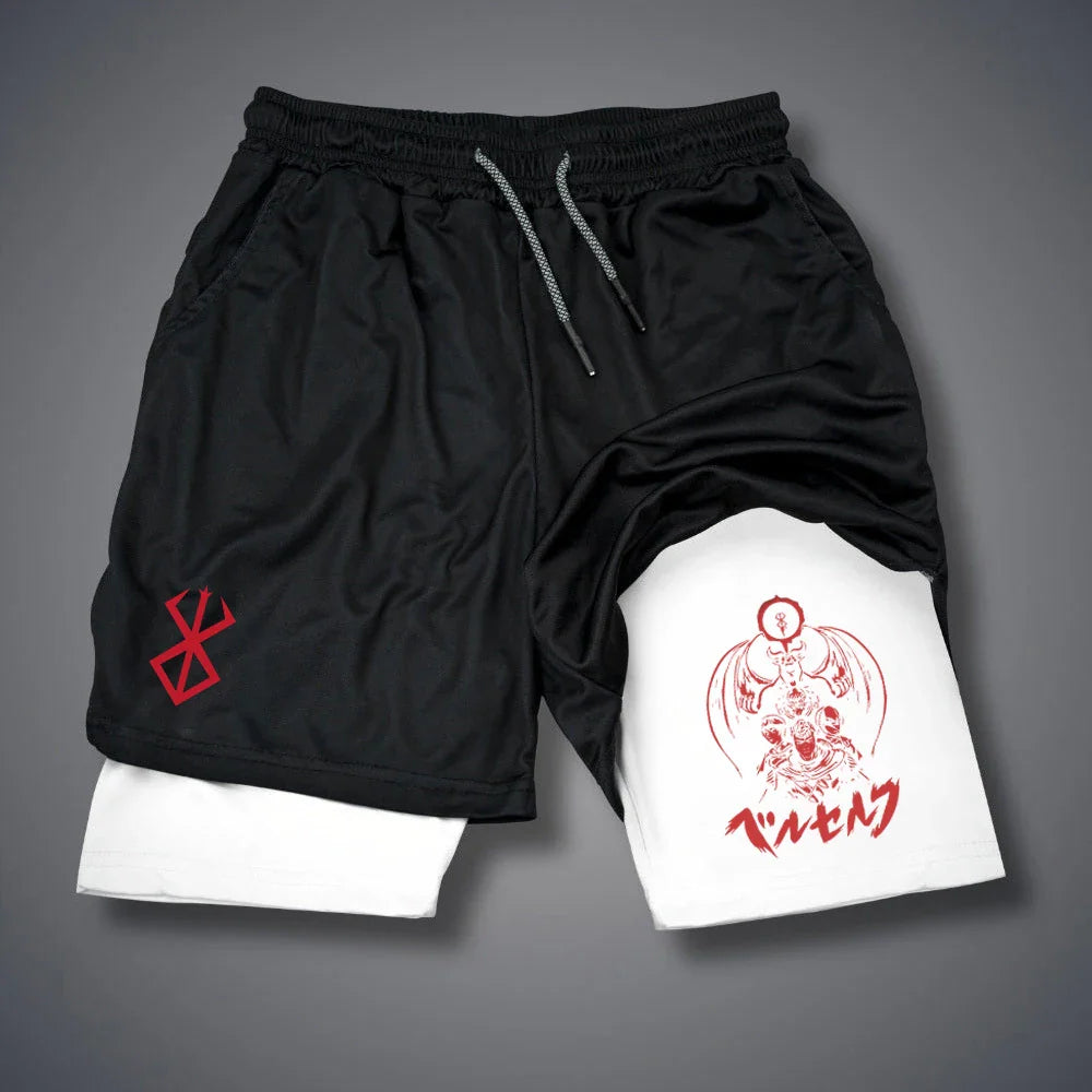 2 in 1 Men Compression Shorts Gym Running Phone Pocket Shorts