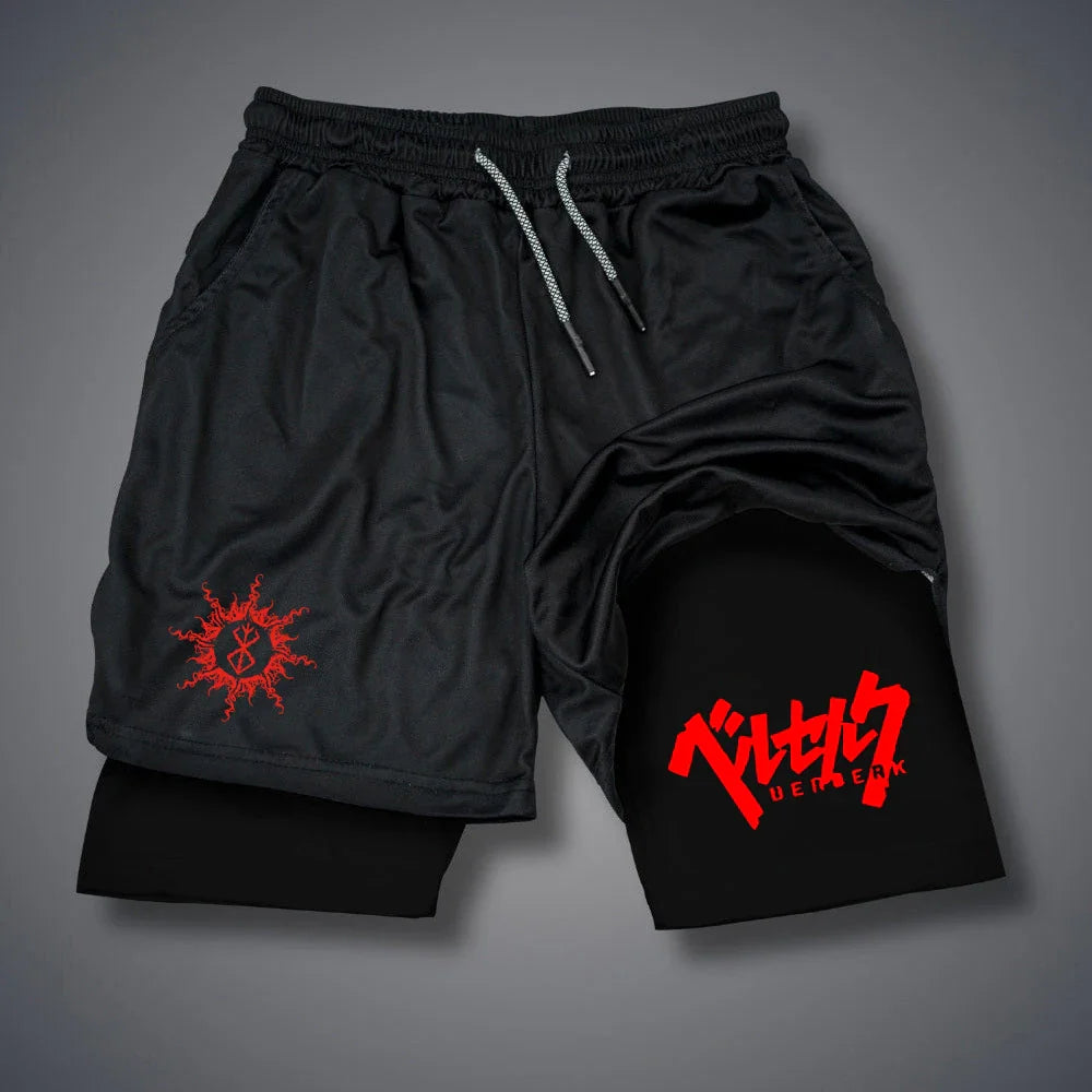 2 in 1 Men Compression Shorts Gym Running Phone Pocket Shorts
