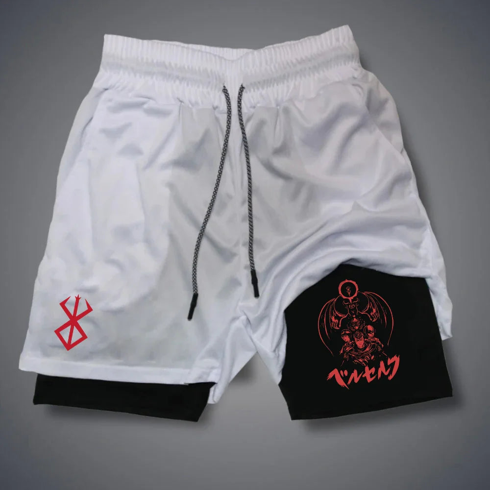 2 in 1 Men Compression Shorts Gym Running Phone Pocket Shorts
