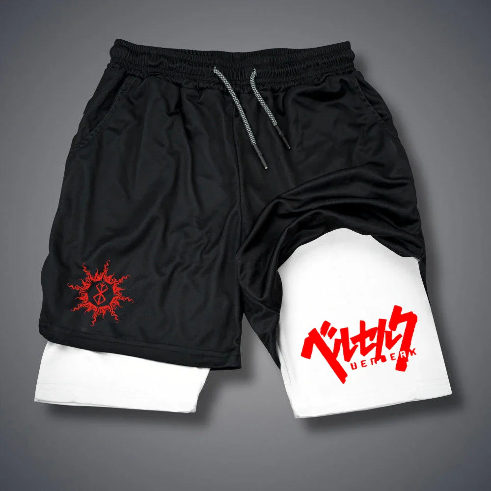 2 in 1 Men Compression Shorts Gym Running Phone Pocket Shorts