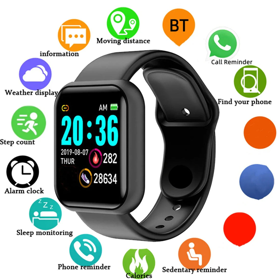 Smart Watch Men Women Message Fitness Heart Rate Monitor Bracelet