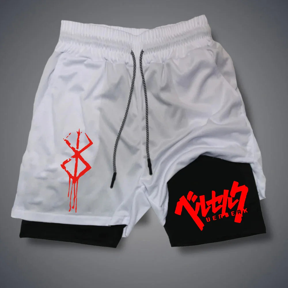 2 in 1 Men Compression Shorts Gym Running Phone Pocket Shorts