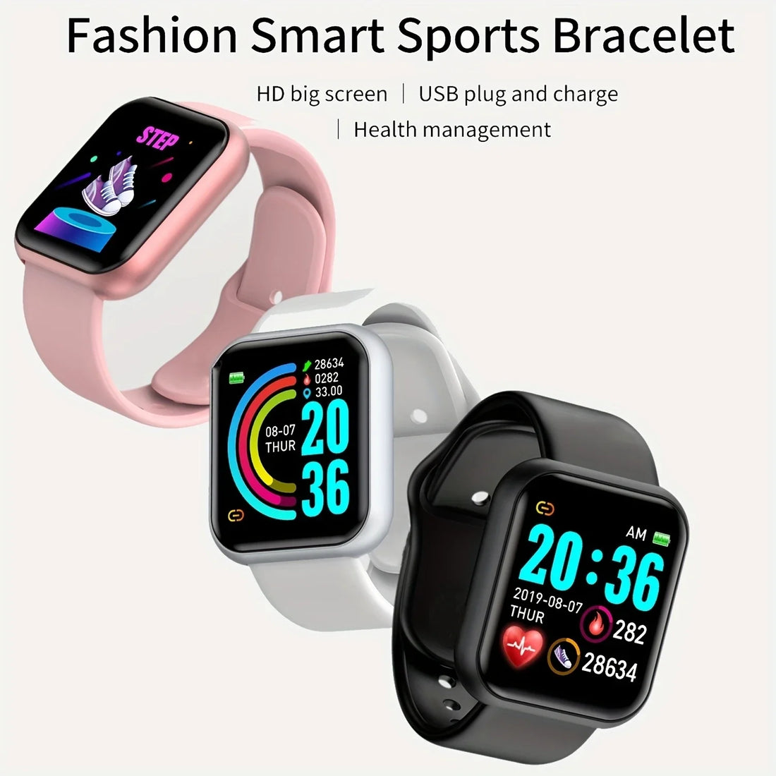 Smart Watch Men Women Message Fitness Heart Rate Monitor Bracelet