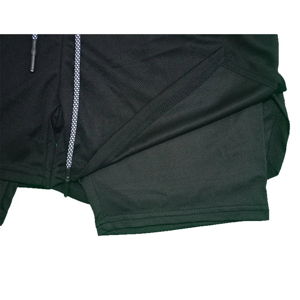2 in 1 Men Compression Shorts Gym Running Phone Pocket Shorts
