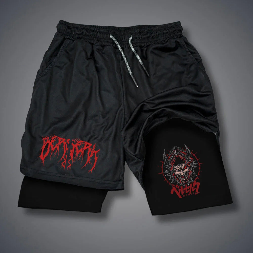 2 in 1 Men Compression Shorts Gym Running Phone Pocket Shorts