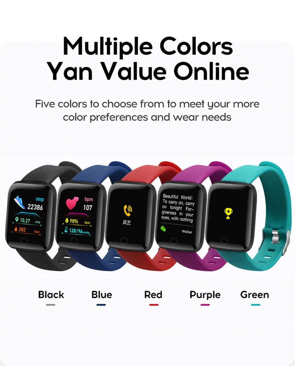 Smart Watch Men Women Message Fitness Heart Rate Monitor Bracelet