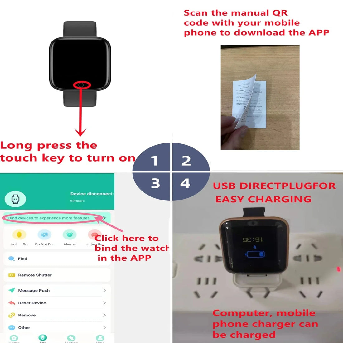 Smart Watch Men Women Message Fitness Heart Rate Monitor Bracelet