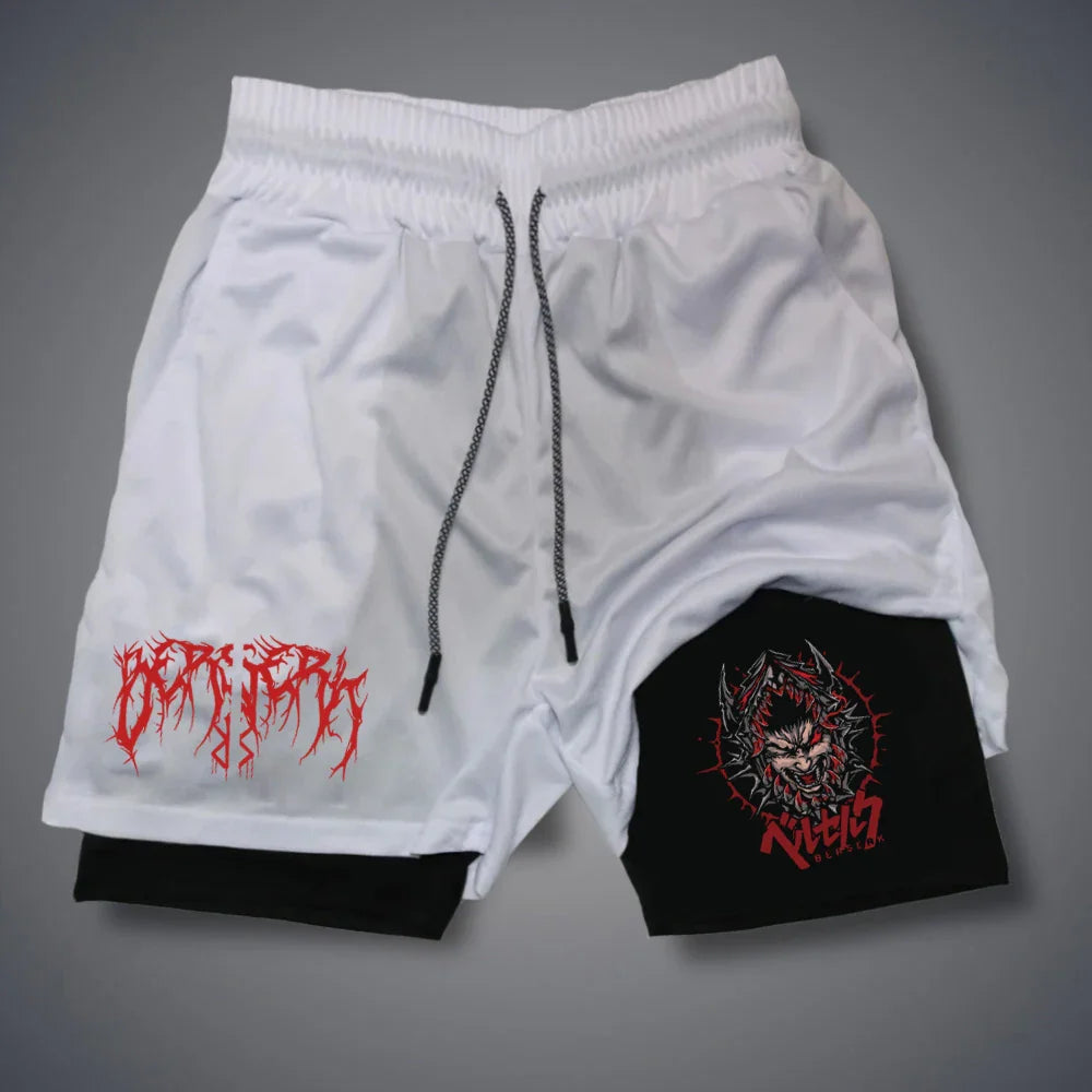 2 in 1 Men Compression Shorts Gym Running Phone Pocket Shorts