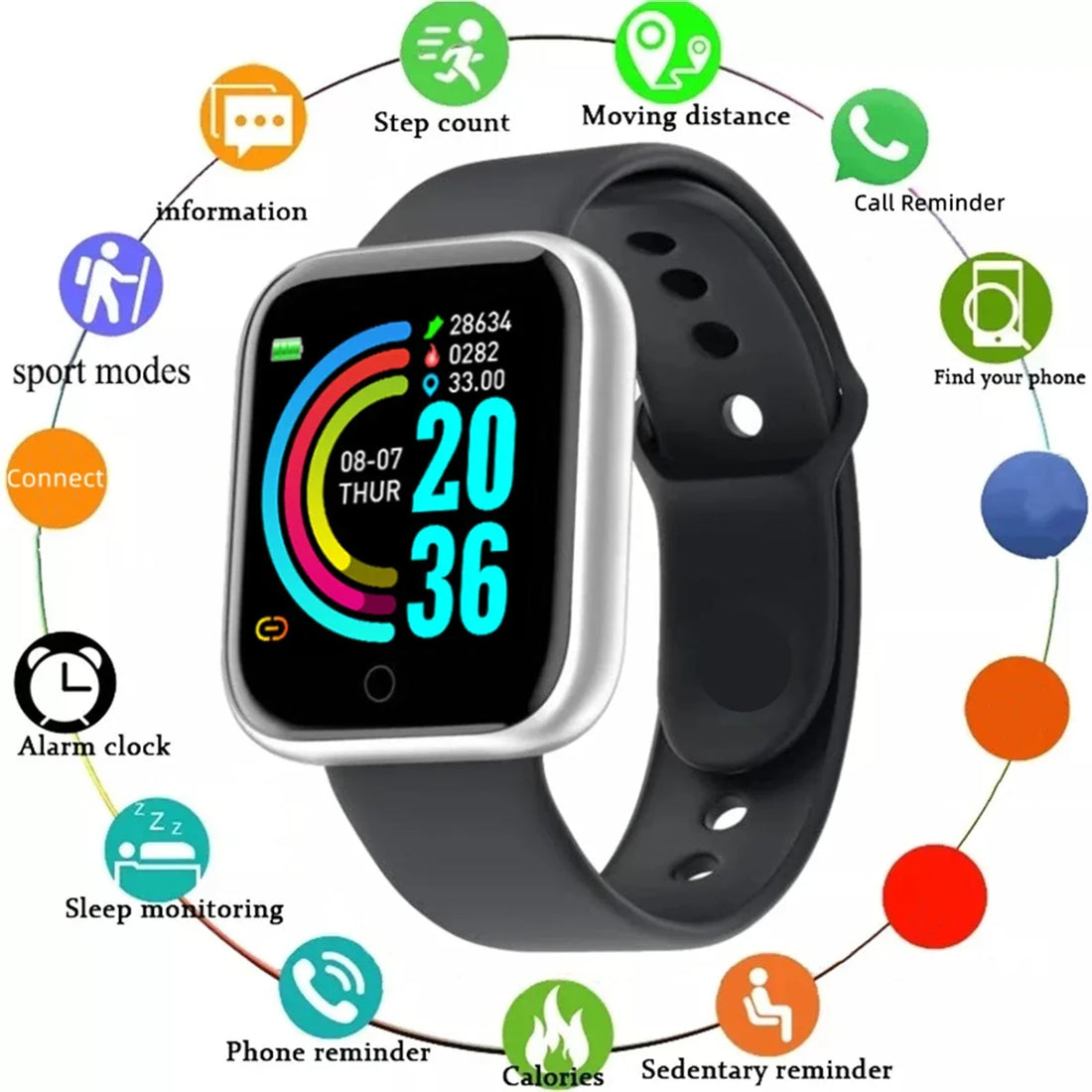 Smart Watch Men Women Message Fitness Heart Rate Monitor Bracelet