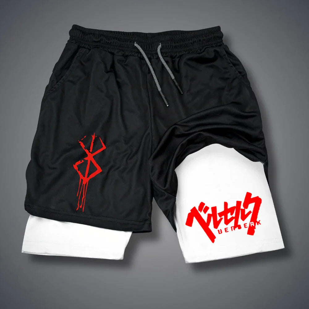 2 in 1 Men Compression Shorts Gym Running Phone Pocket Shorts