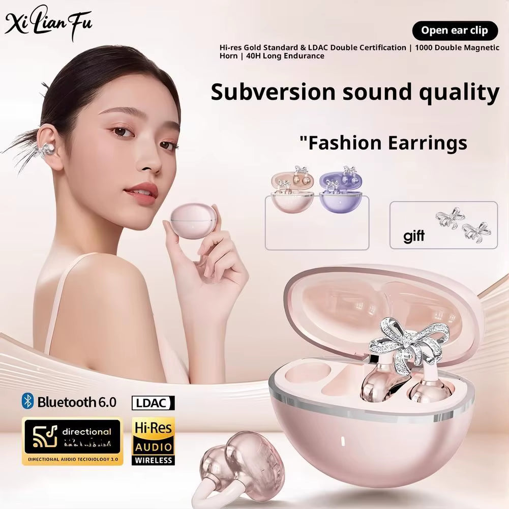 Clip On Wireless Bluetooth Open Ear Earbuds Sports Fitness Headphones