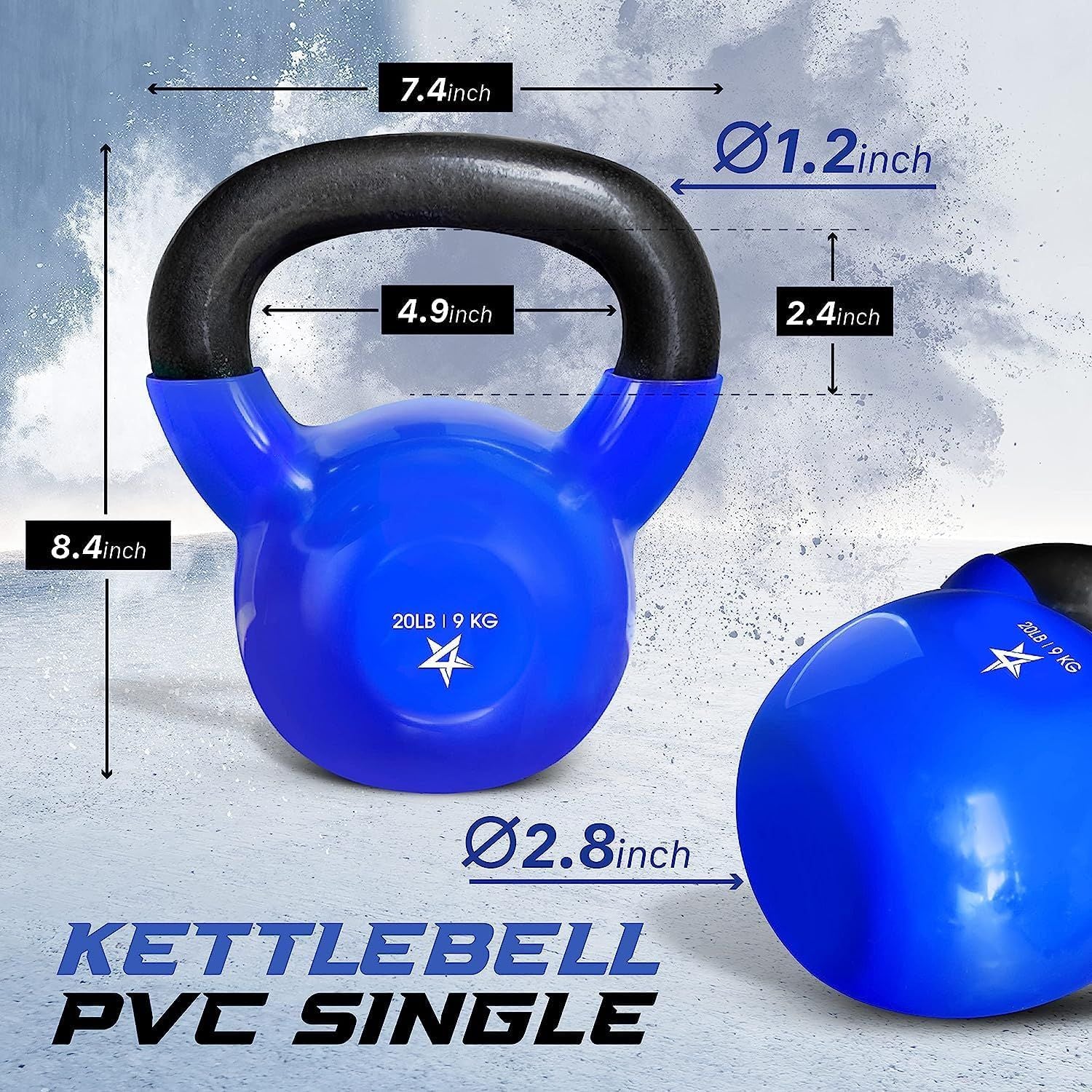Vinyl Coated Kettlebell Cast Iron Strength Training Home Gym