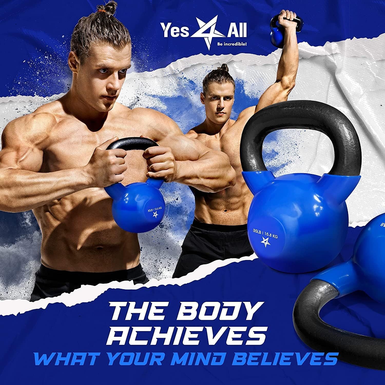 Vinyl Coated Kettlebell Cast Iron Strength Training Home Gym