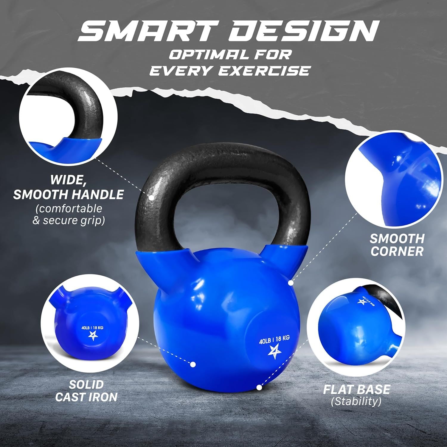 Vinyl Coated Kettlebell Cast Iron Strength Training Home Gym