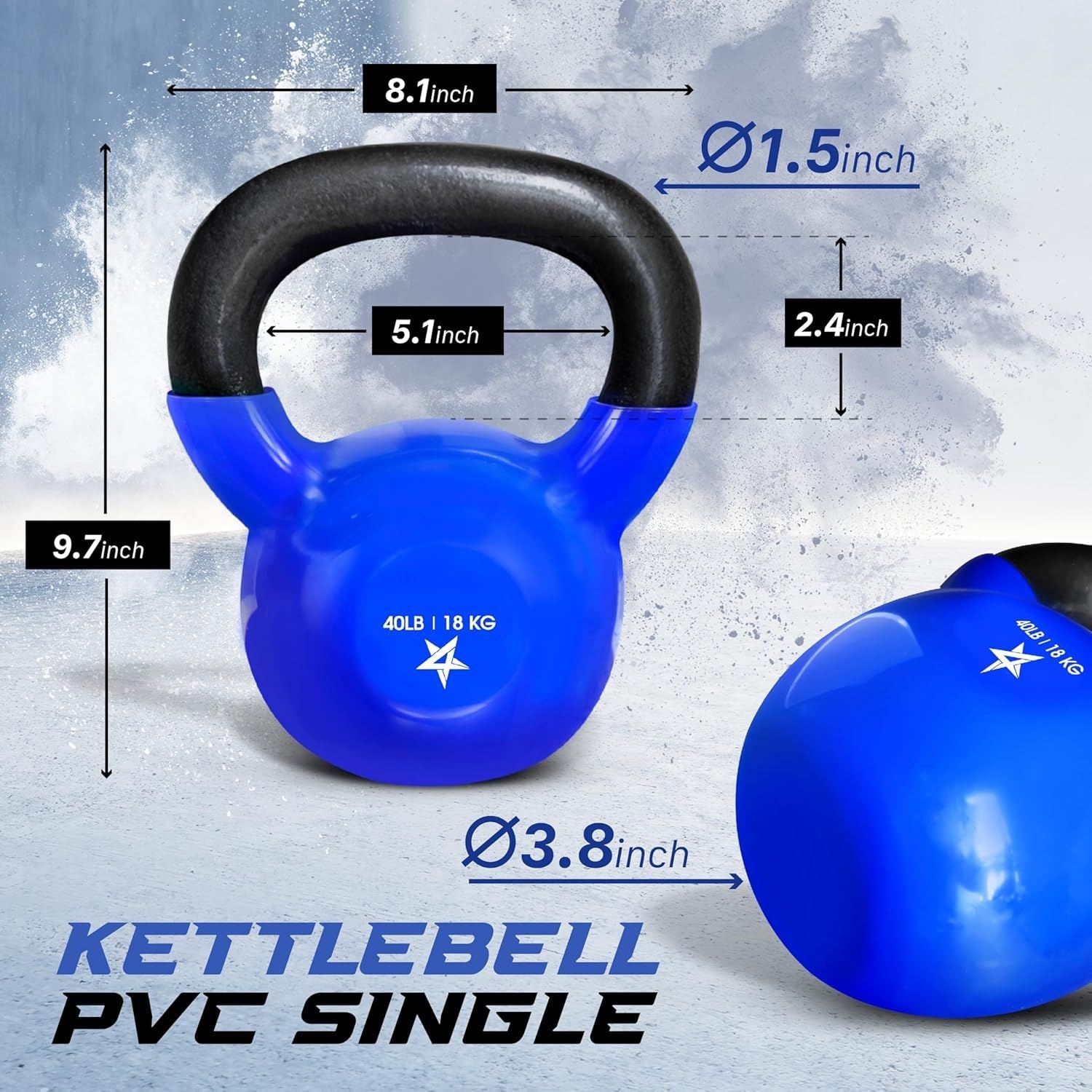 Vinyl Coated Kettlebell Cast Iron Strength Training Home Gym