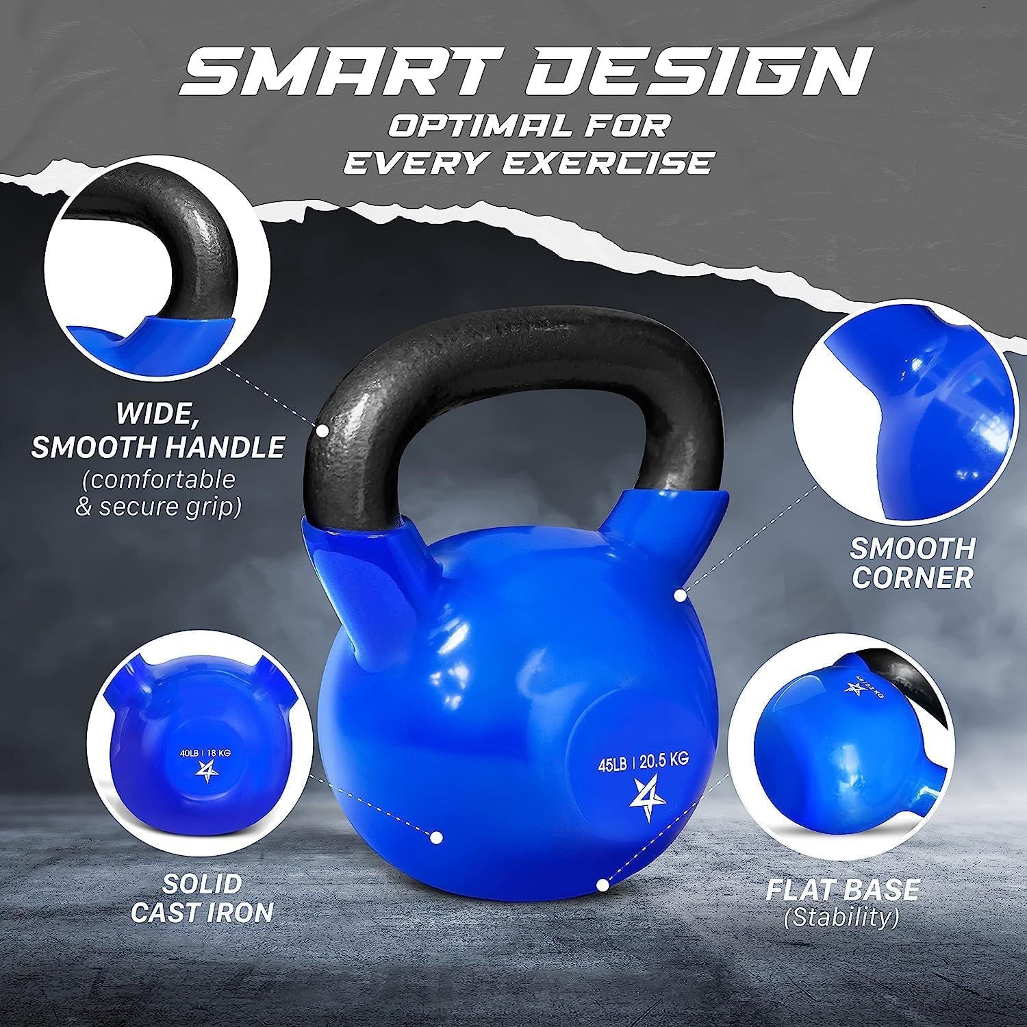 Vinyl Coated Kettlebell Cast Iron Strength Training Home Gym
