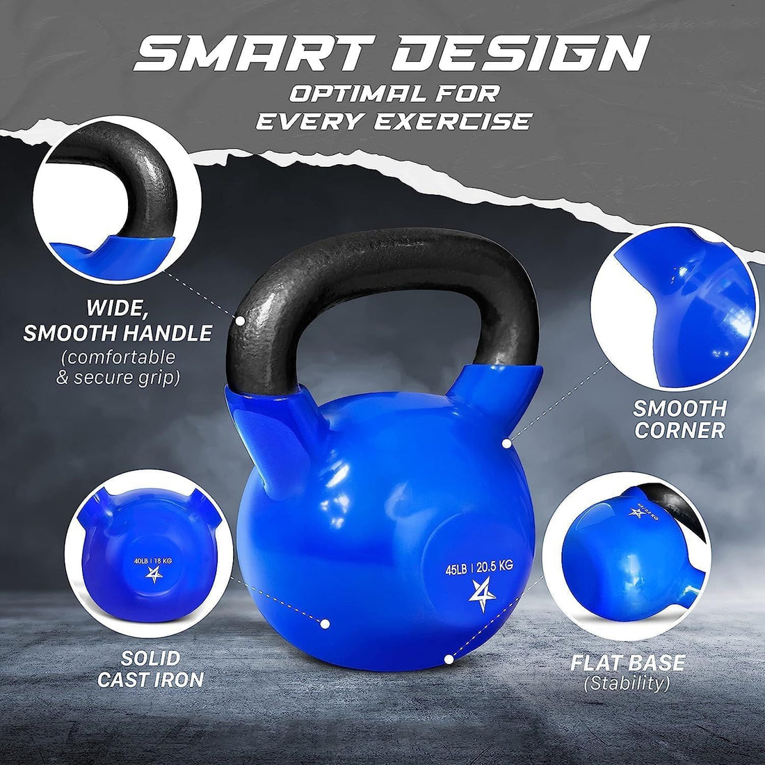 Vinyl Coated Kettlebell Cast Iron Strength Training Home Gym