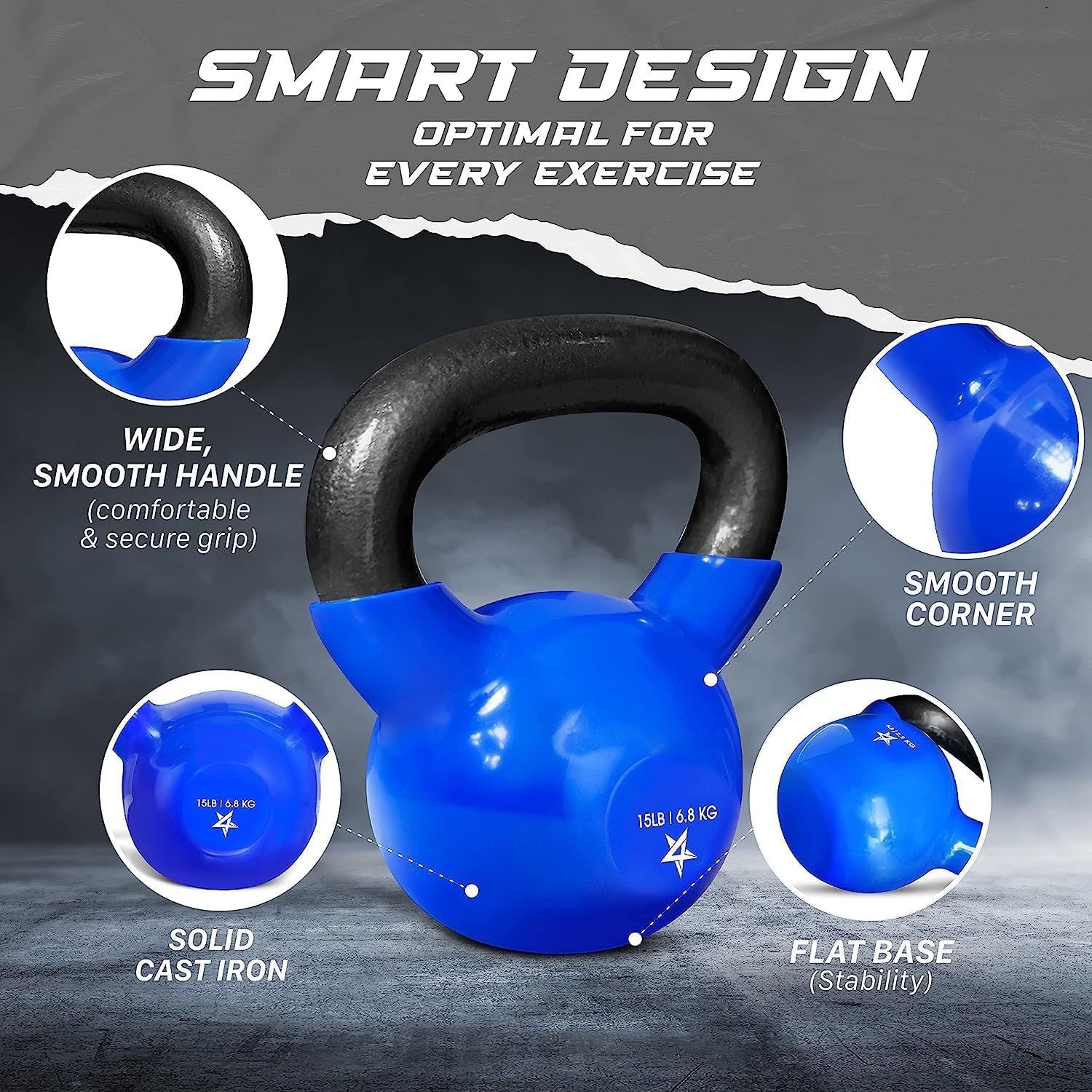 Vinyl Coated Kettlebell Cast Iron Strength Training Home Gym