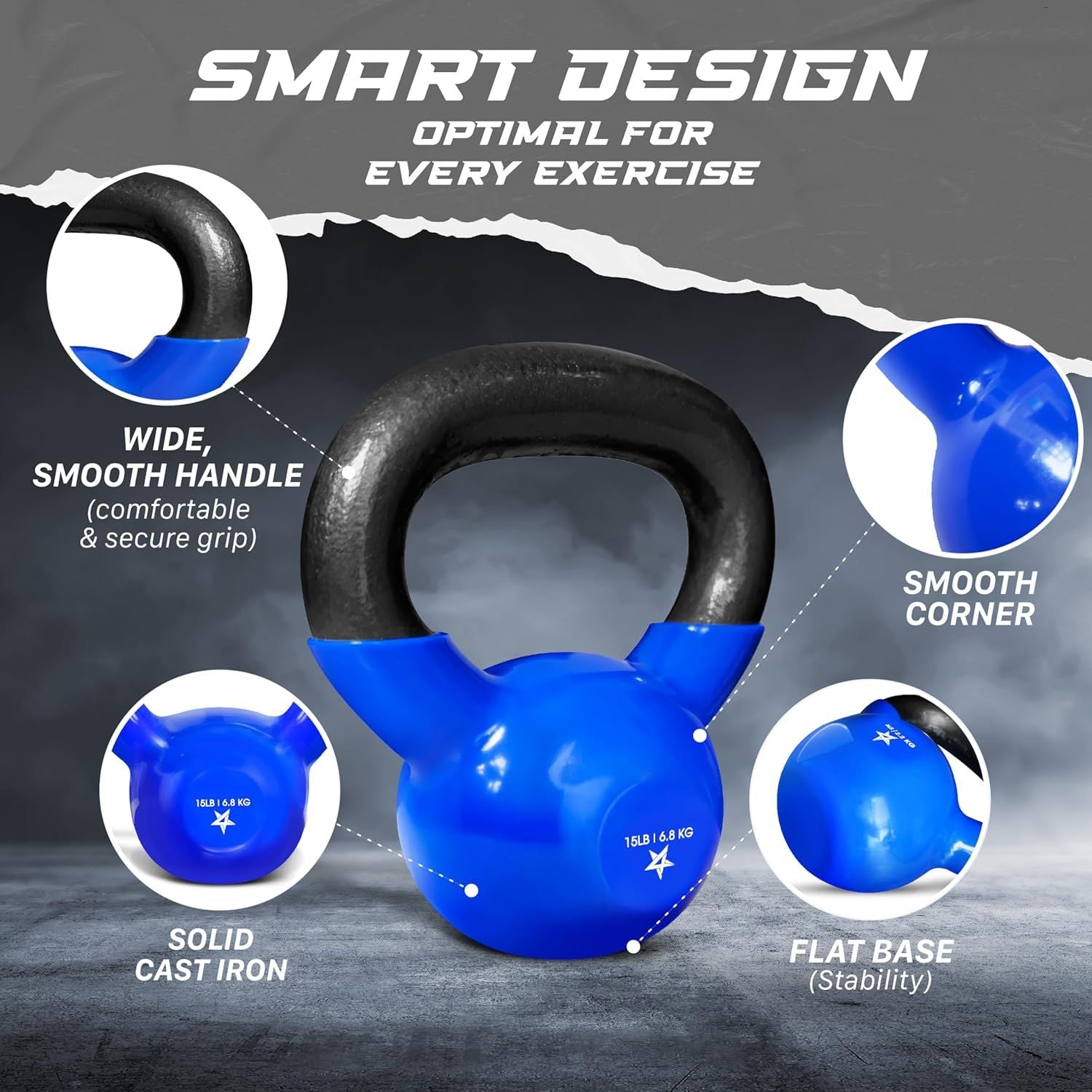 Vinyl Coated Kettlebell Cast Iron Strength Training Home Gym