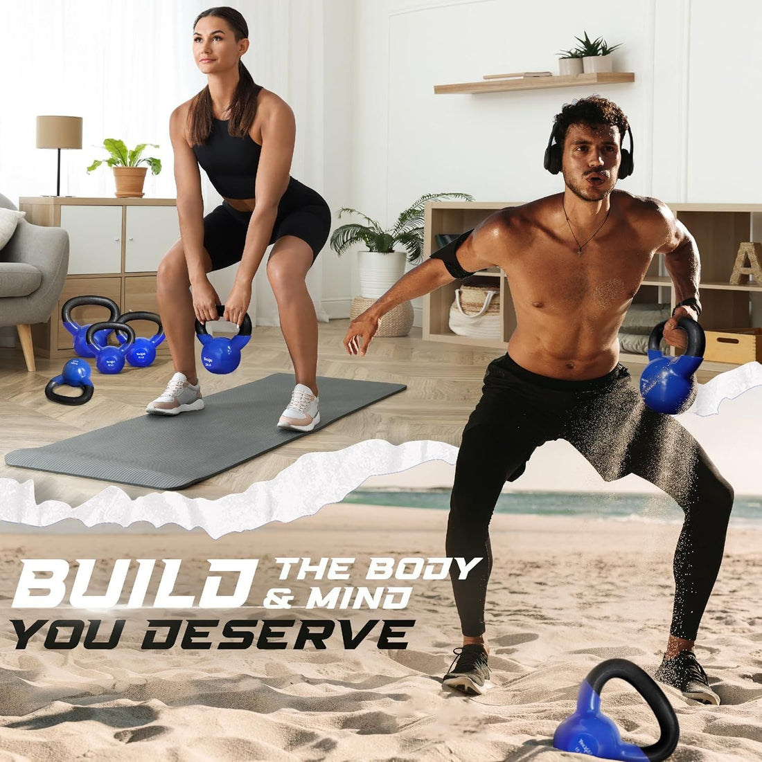 Vinyl Coated Kettlebell Cast Iron Strength Training Home Gym