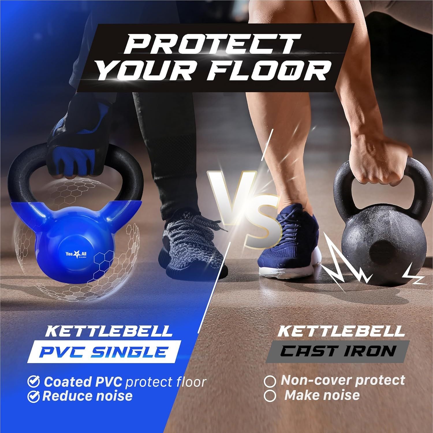 Vinyl Coated Kettlebell Cast Iron Strength Training Home Gym