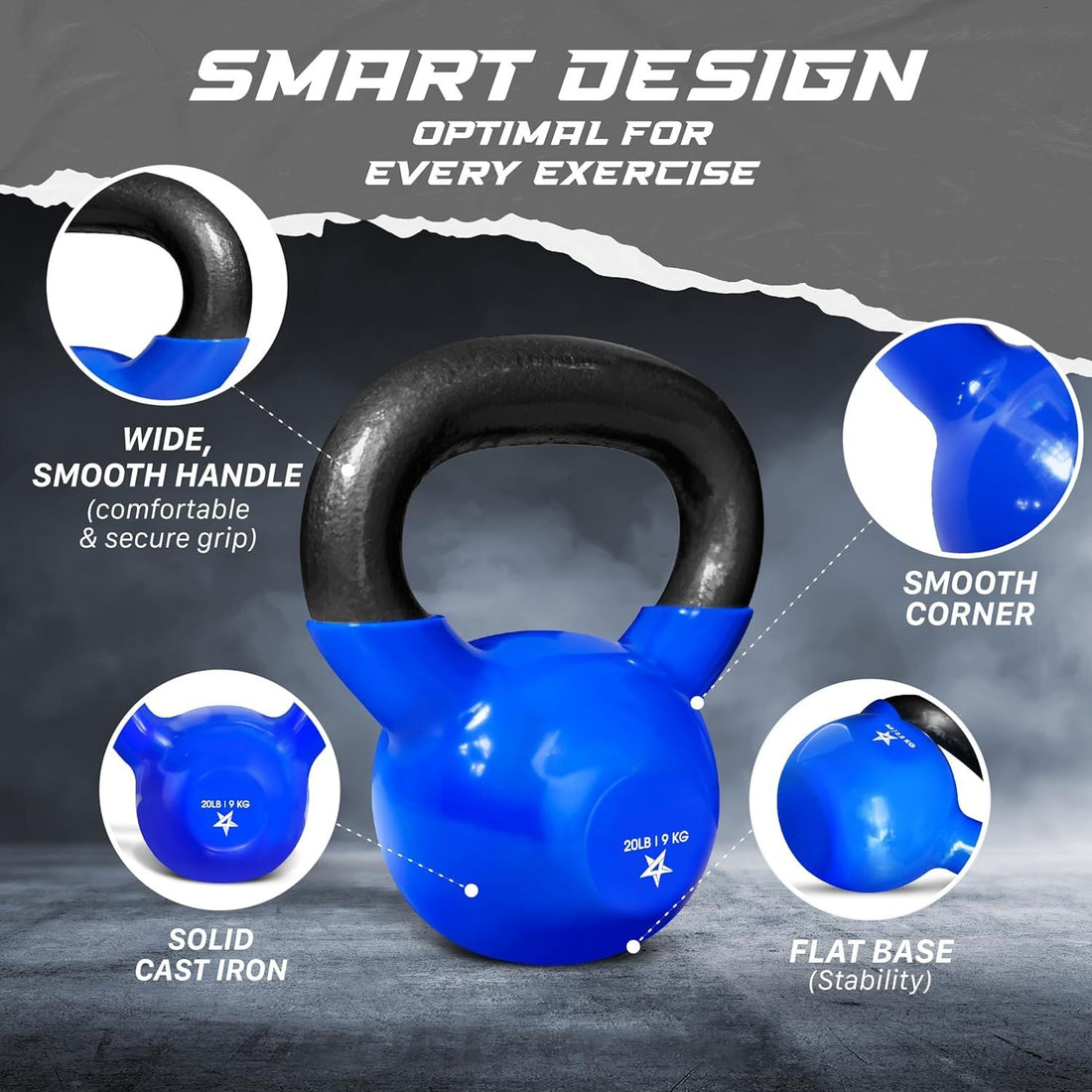 Vinyl Coated Kettlebell Cast Iron Strength Training Home Gym