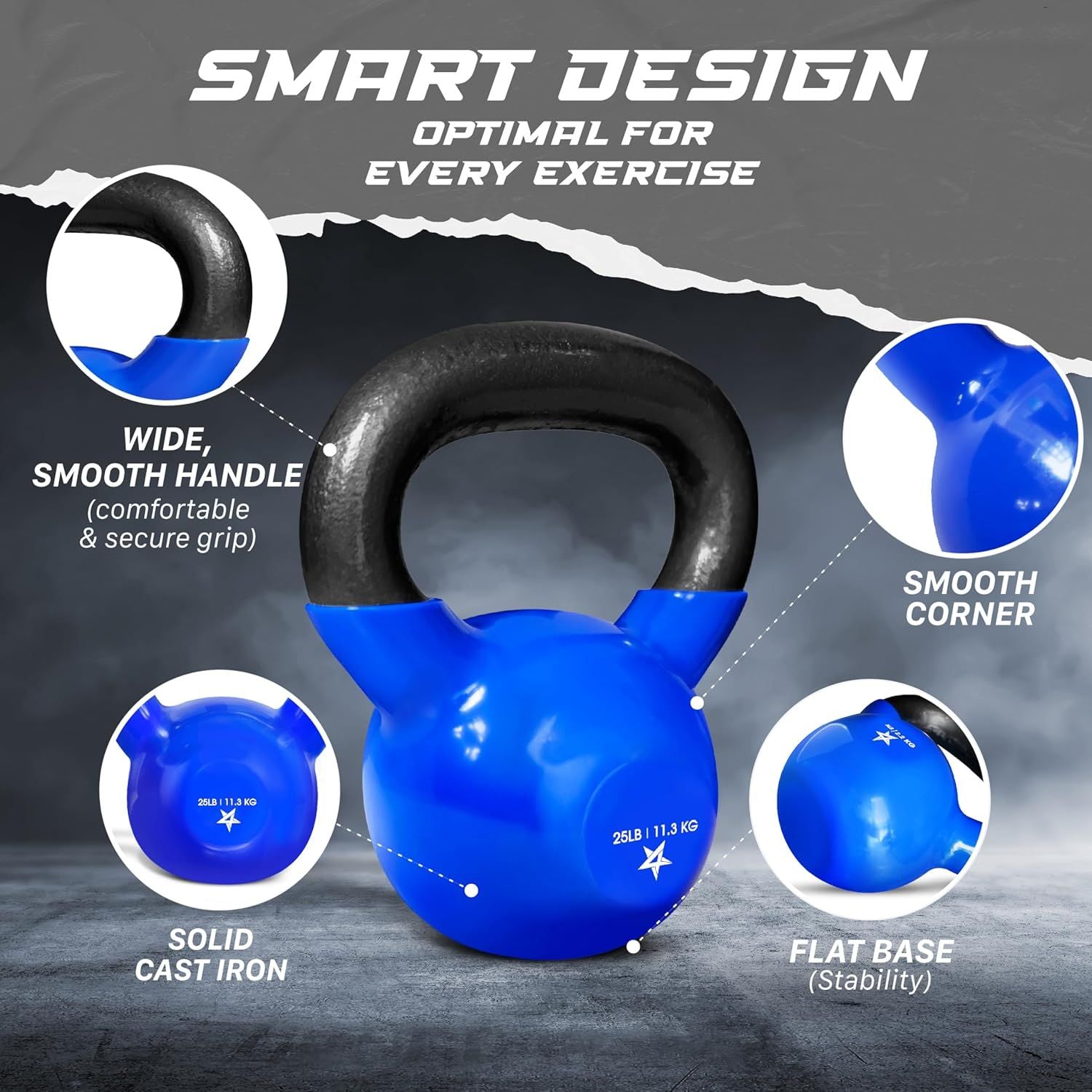 Vinyl Coated Kettlebell Cast Iron Strength Training Home Gym