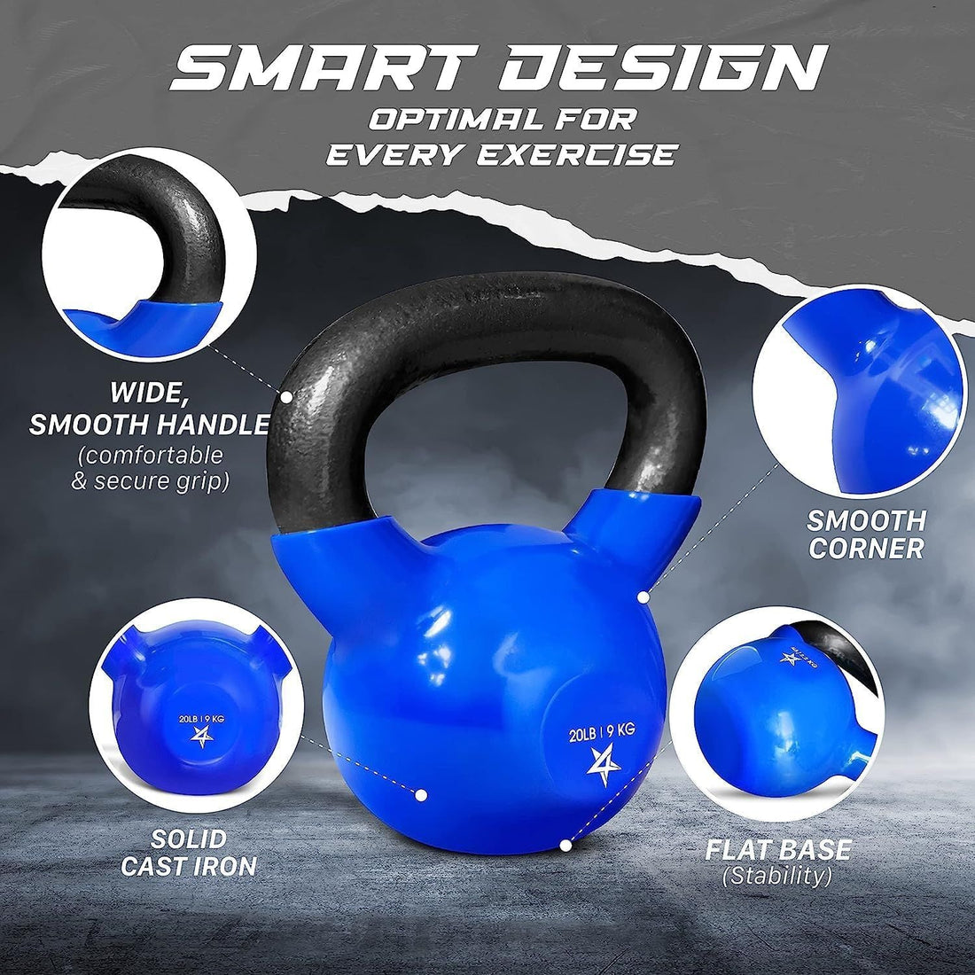 Vinyl Coated Kettlebell Cast Iron Strength Training Home Gym