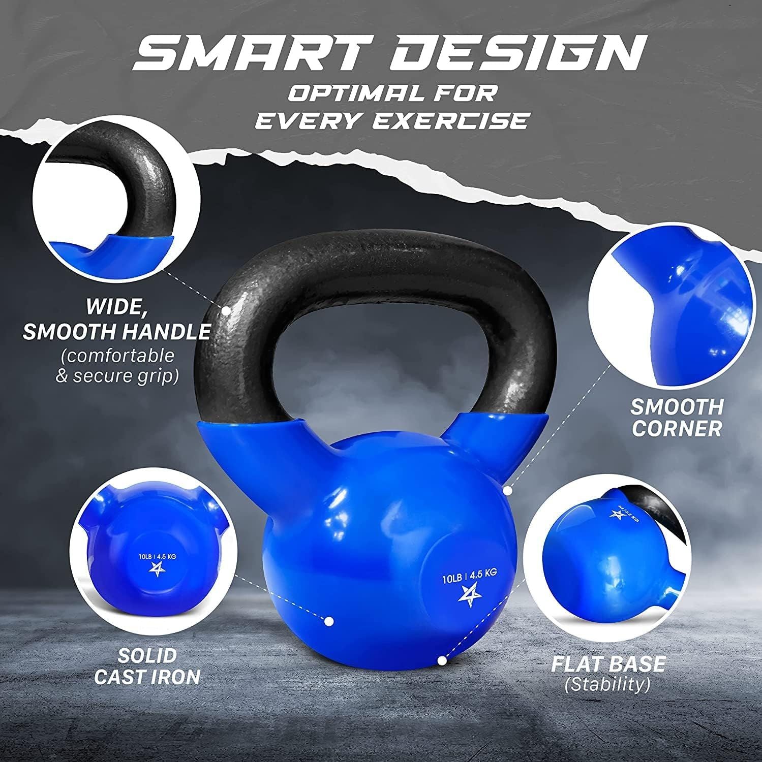 Vinyl Coated Kettlebell Cast Iron Strength Training Home Gym