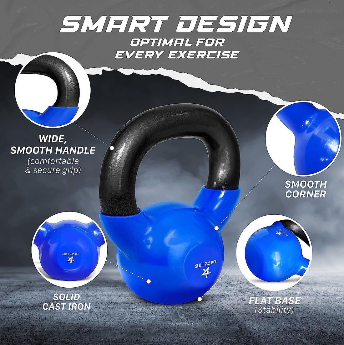 Vinyl Coated Kettlebell Cast Iron Strength Training Home Gym